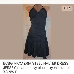 BCBG STEEL HALTER very stretchy jersey mini dress